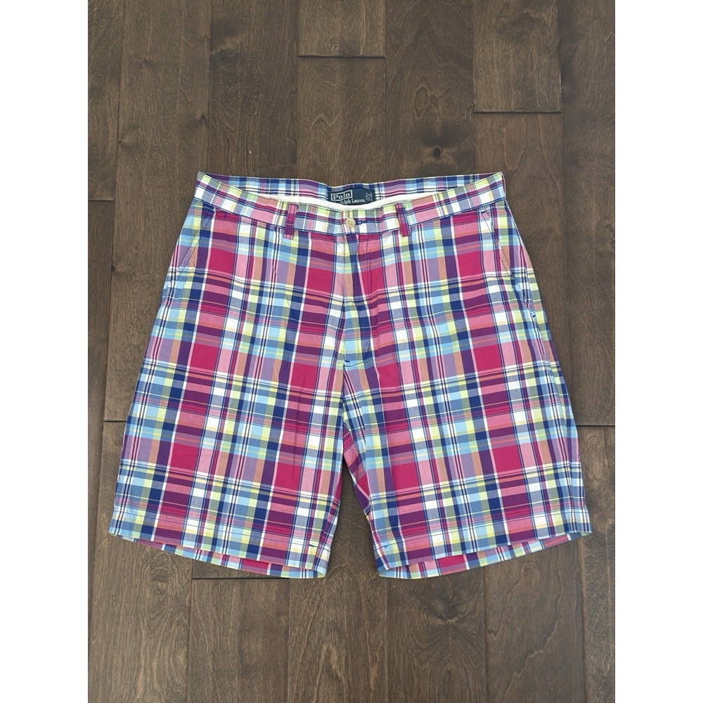 Vintage‎ Polo Ralph Lauren Shorts Mens Size 35W Colorful Plaid 100% Cotton Y2K